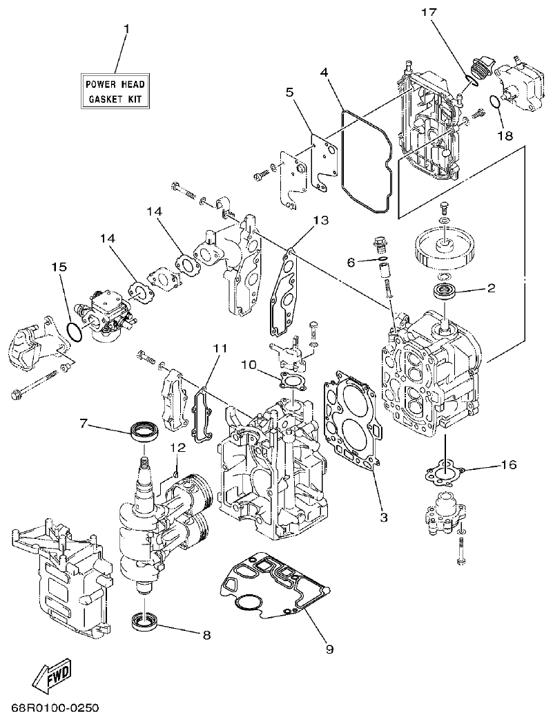 Yamaha F6A, F6B, F8C REPAIR KIT 1 parts diagram